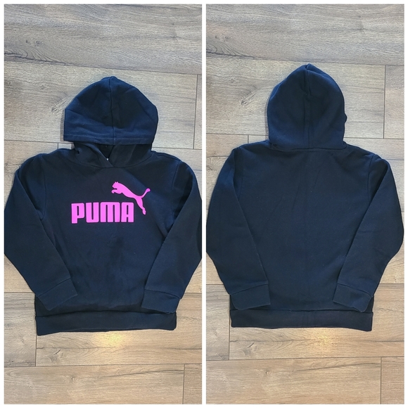 Puma Other - Barely Worn - Puma - Black Hoodie Sweatshirt, Pink Logo, Girls Medium